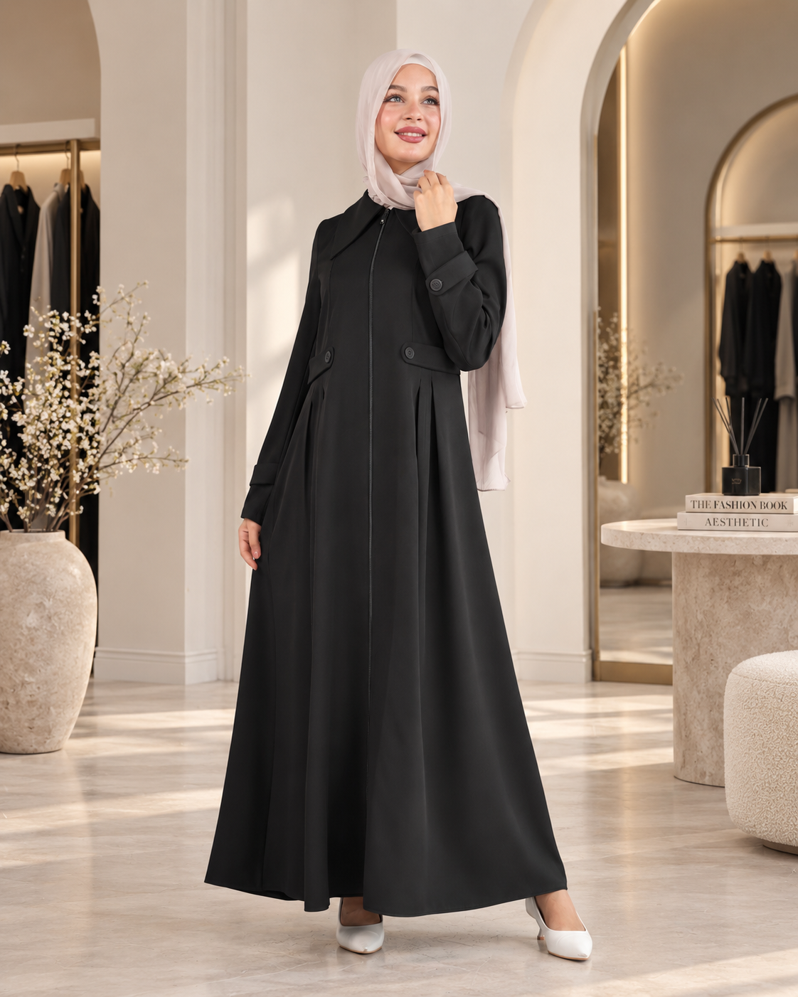 عباية بسحاب وياقة عريضة
