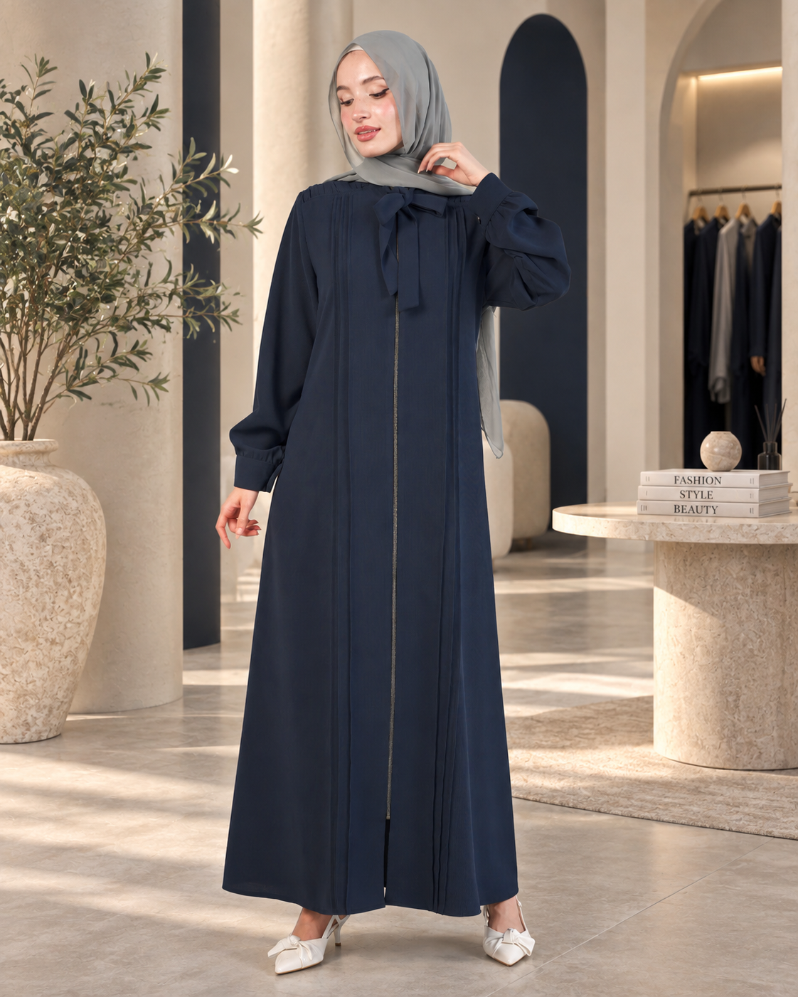 عباية بربطة عنق وثنيات طولية