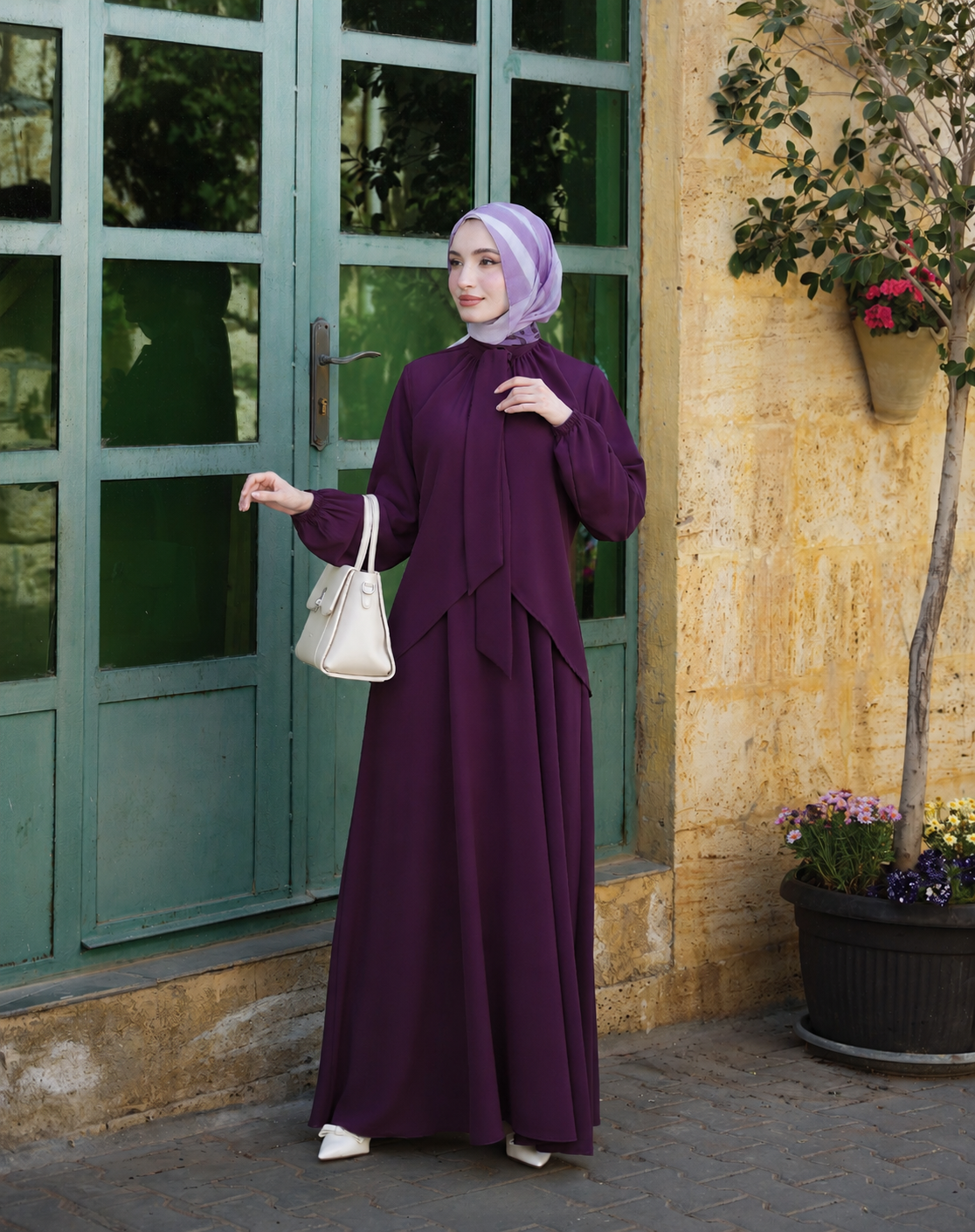 فستان مع كاب انسيابي فاخر