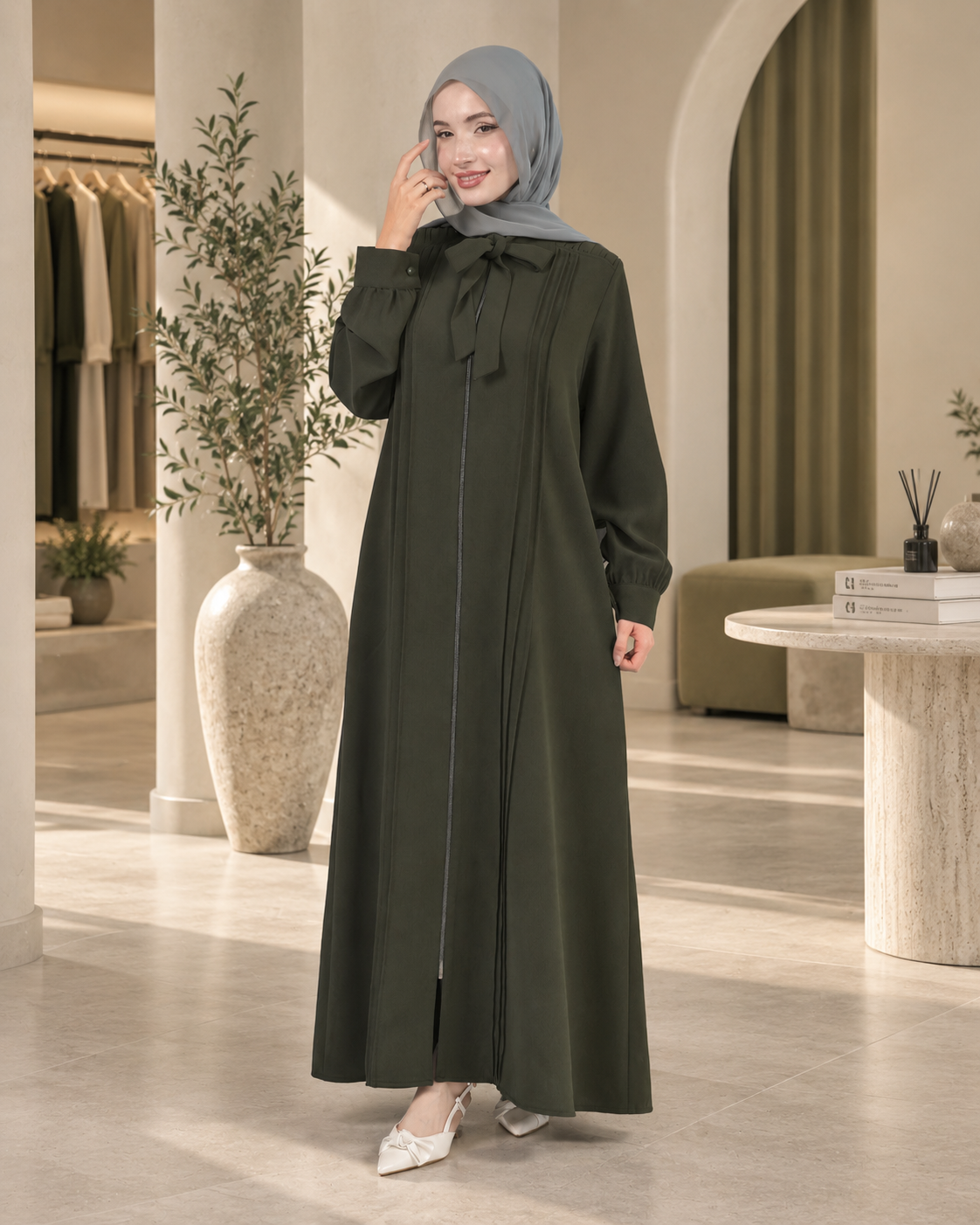 عباية بربطة عنق وثنيات طولية
