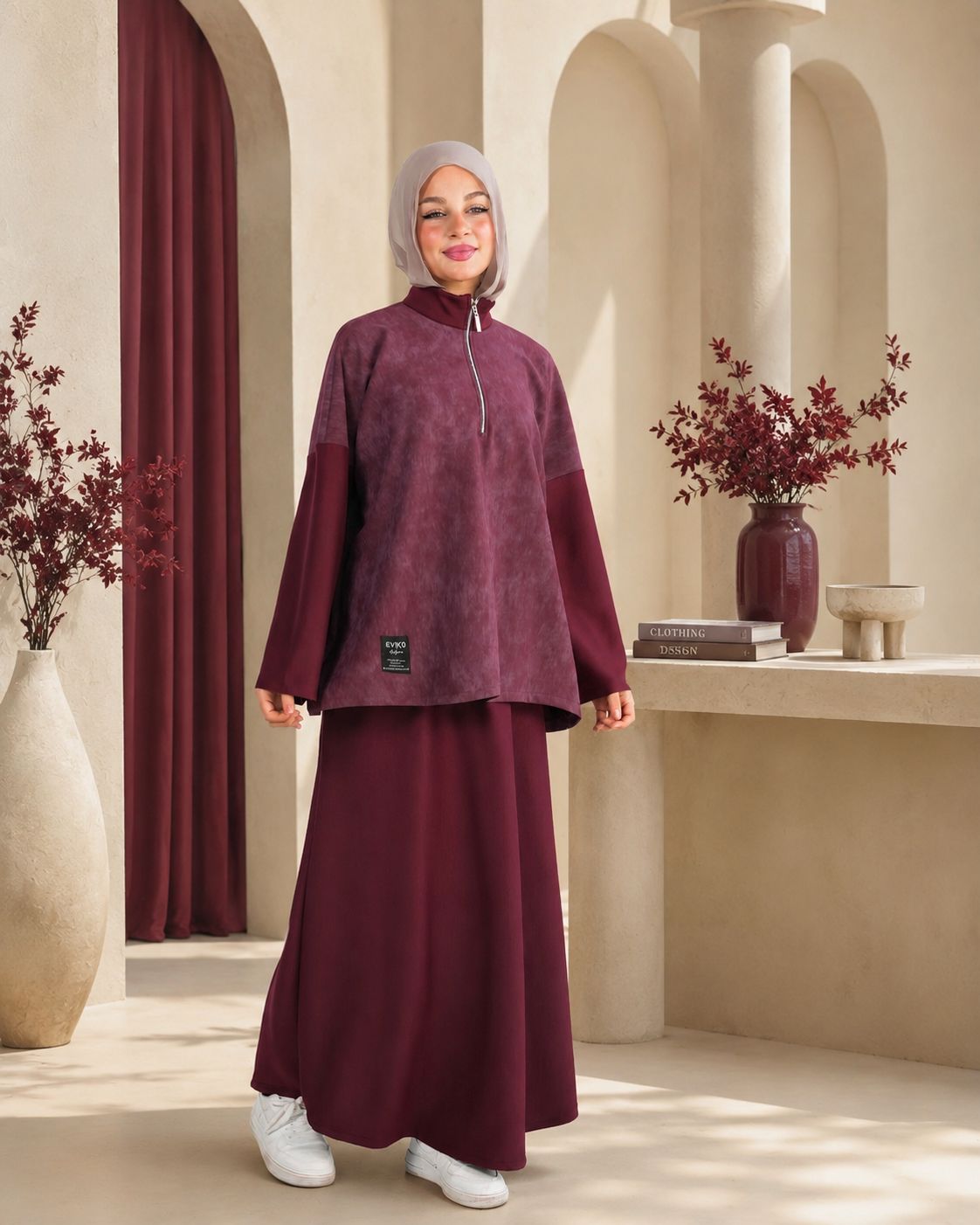 طقم تنورة نسائي بطابع كاجوال وياقة بسحاب