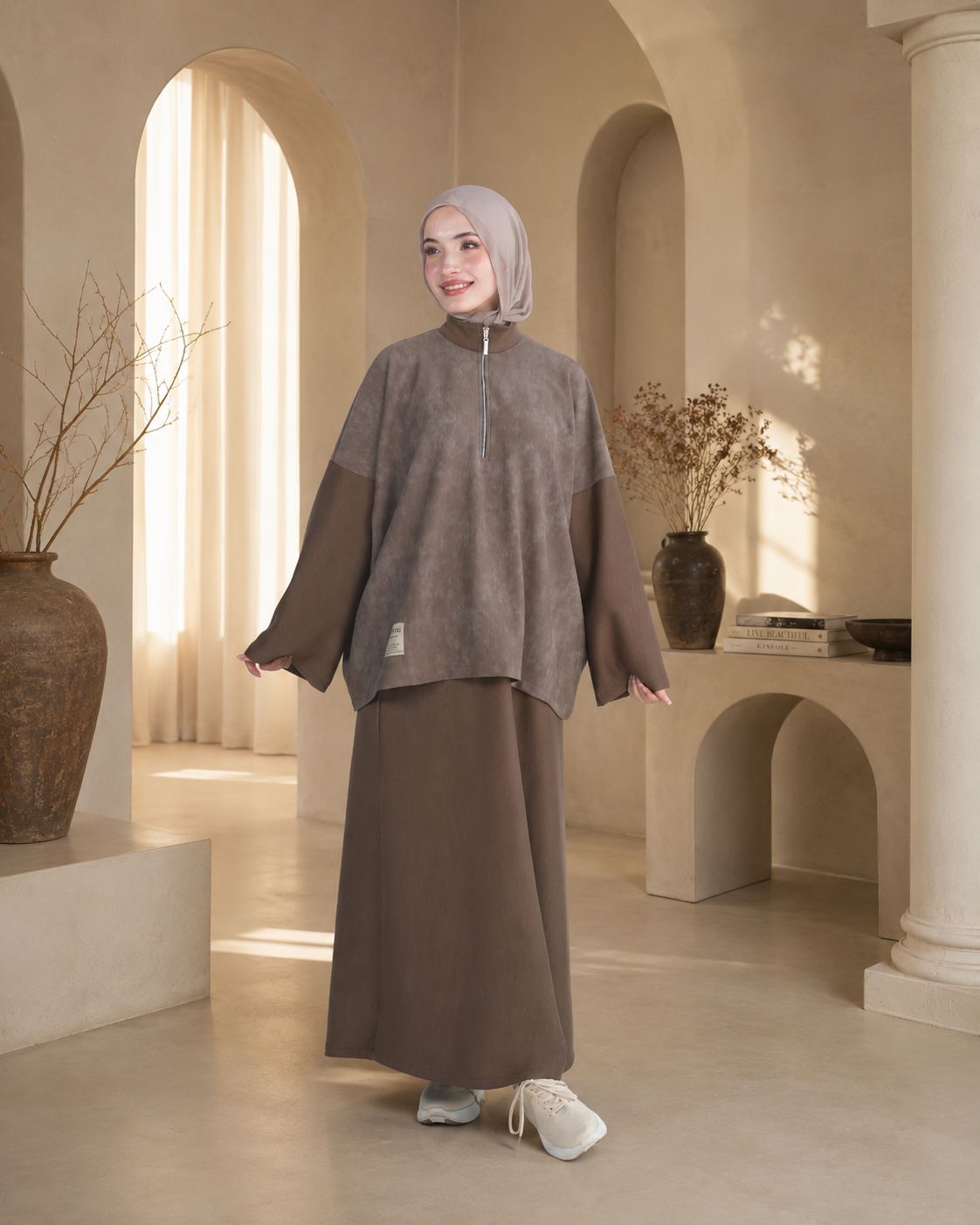 طقم تنورة نسائي بطابع كاجوال وياقة بسحاب