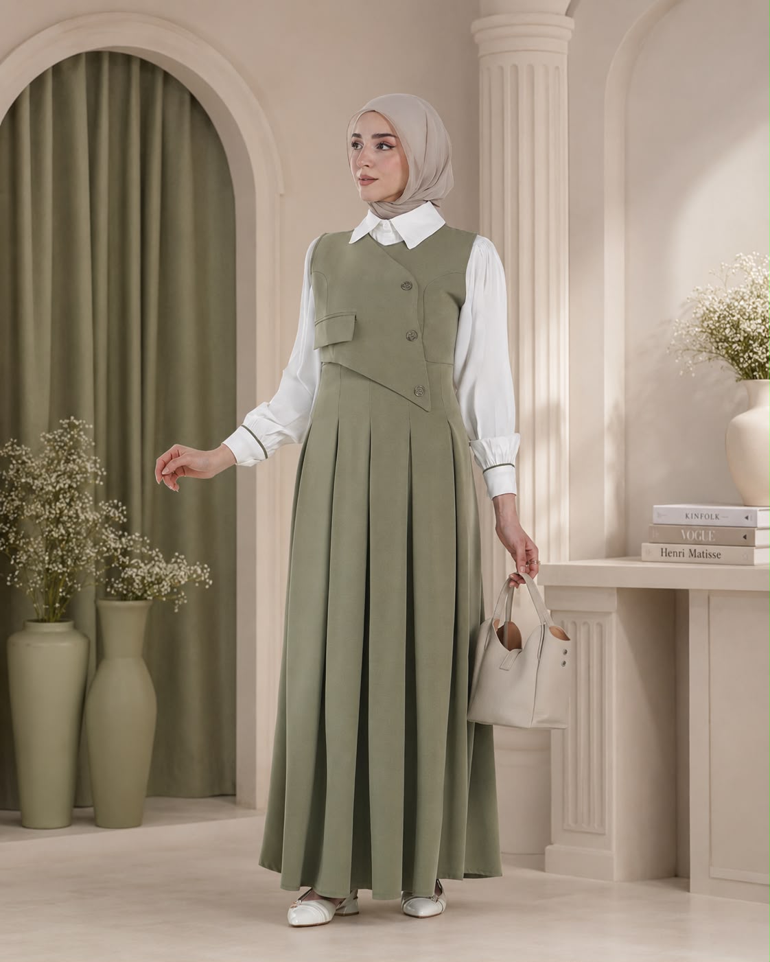فستان مع قميص بتفاصيل كلاسيكية