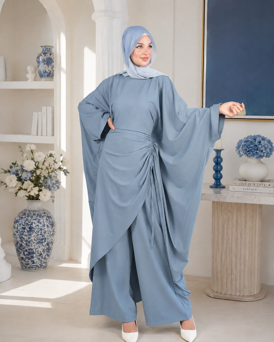 طقم بنطلون نسائي بتصميم درابيه واسع