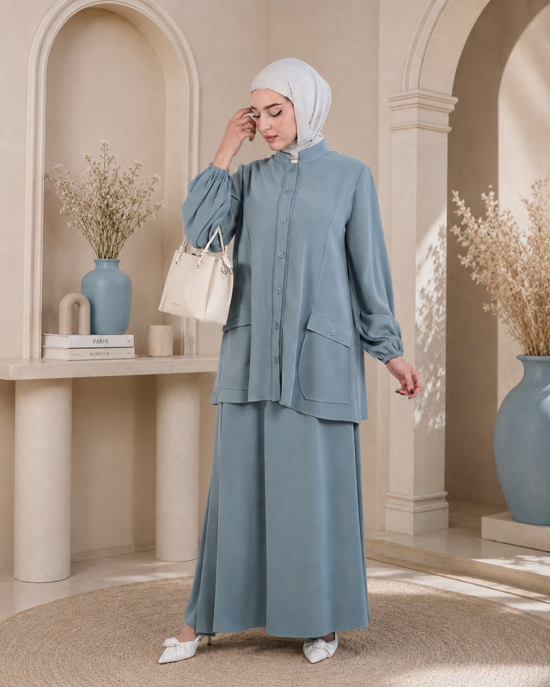 طقم تنورة كلاسيكي بأزرار