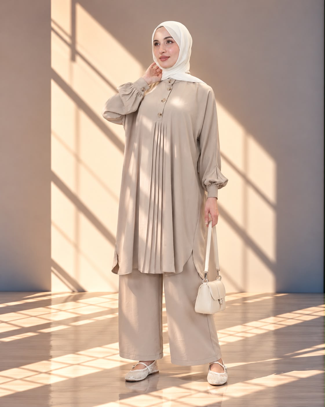 طقم نسائي قطعتين بتصميم كسرات أمامية