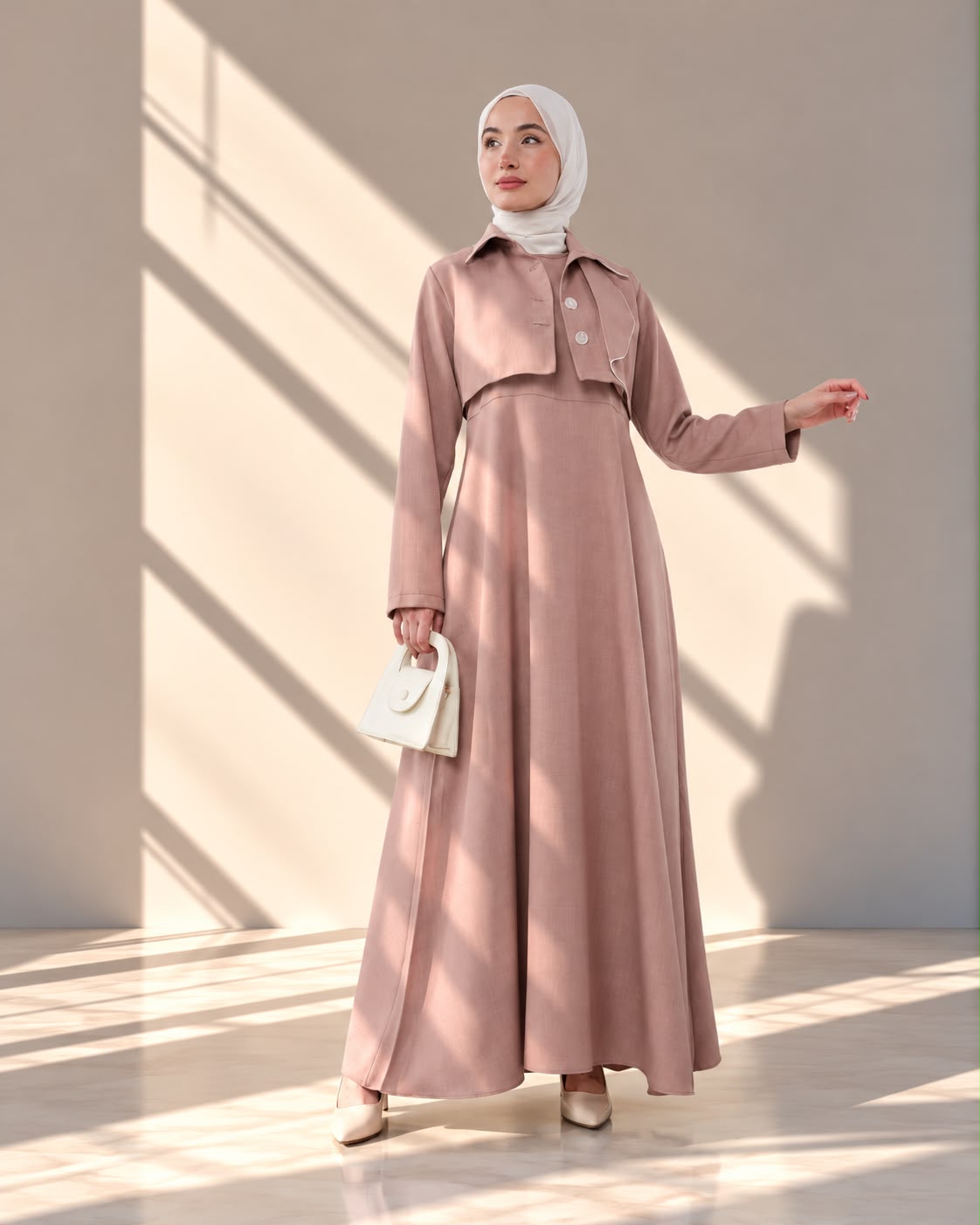 فستان ماكسي نسائي بتصميم جاكيت قصير وأزرار أمامية أنيقة