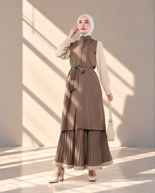 طقم تنورة نسائي 3 قطع بتصميم كلاسيكي وتفاصيل مطرزة أنيقة
