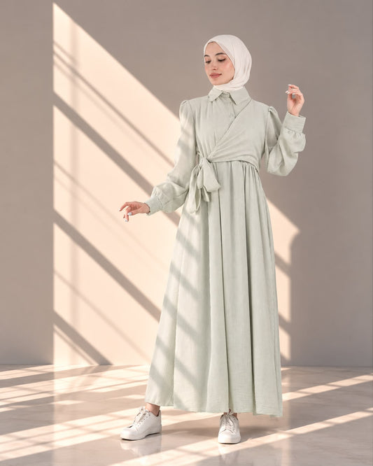 فستان نسائي ماكسي بتصميم لف أمامي