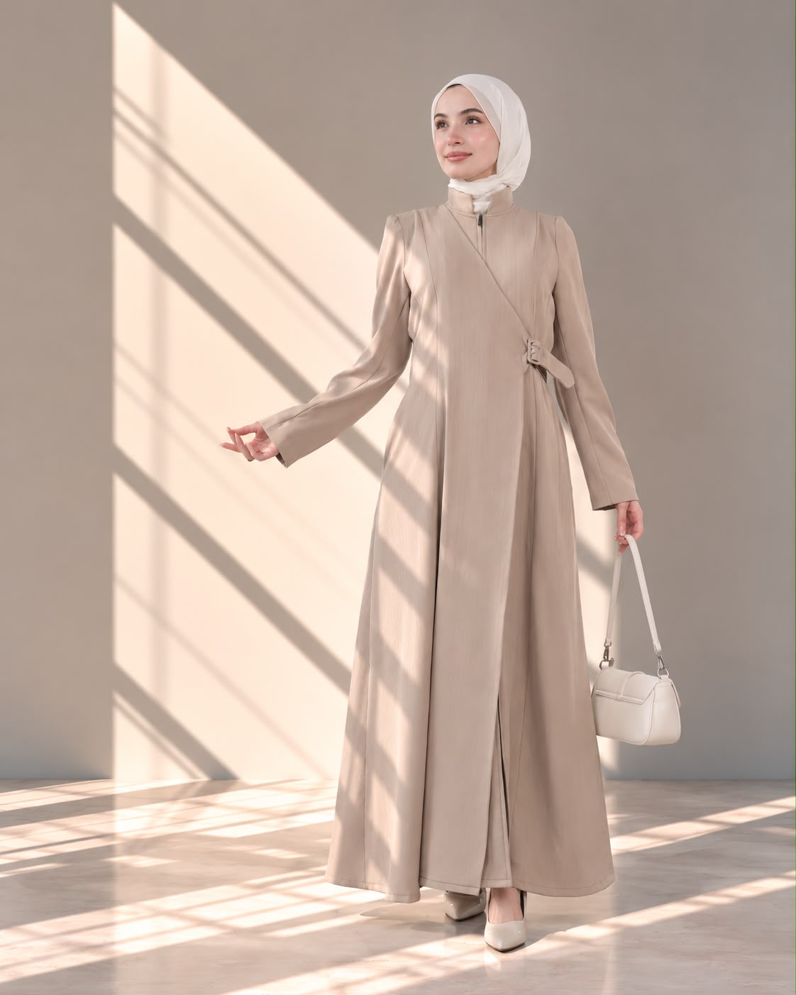 جلباب طويل بتصميم لف أمامي