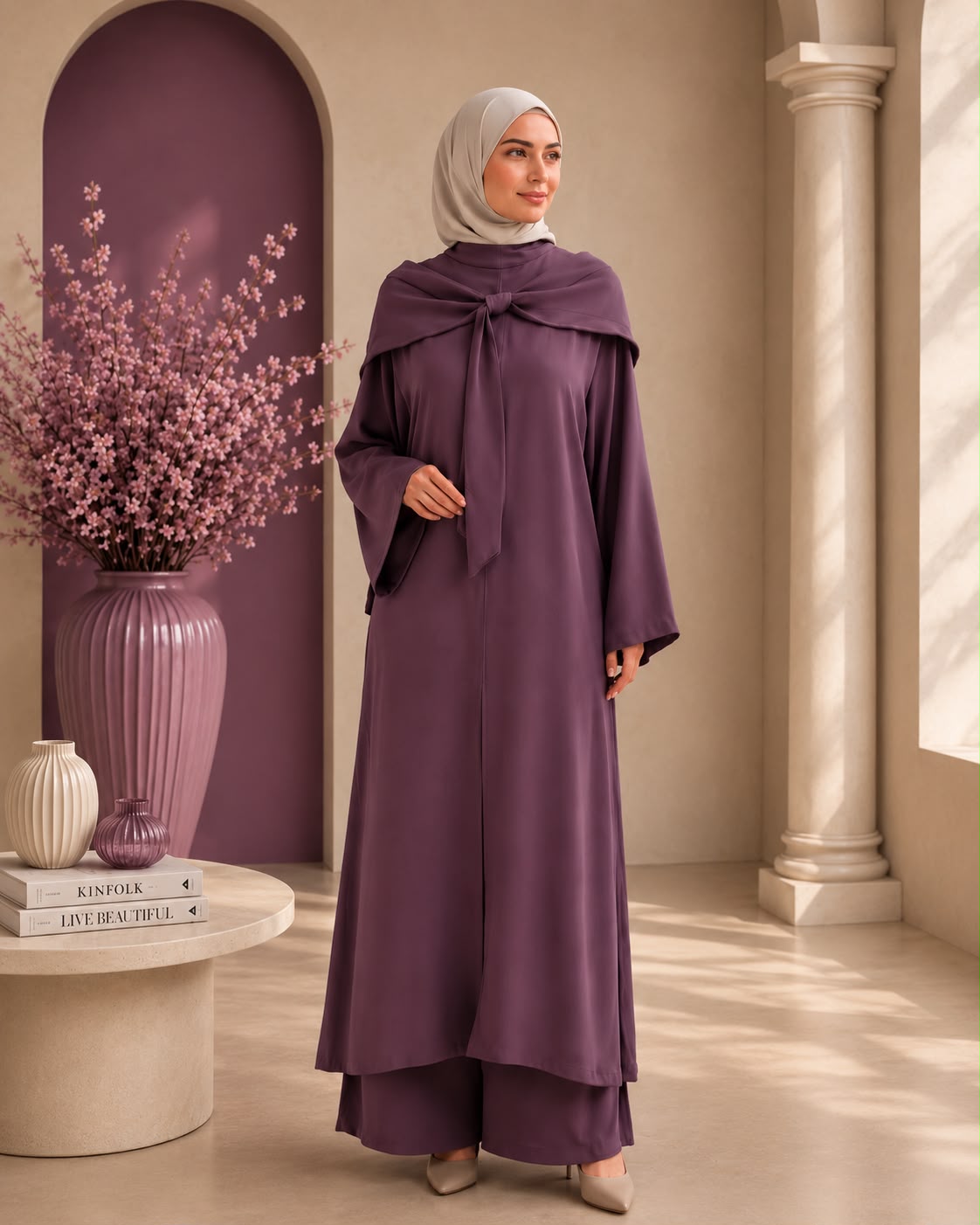 طقم بنطلون مع وشاح أنيق