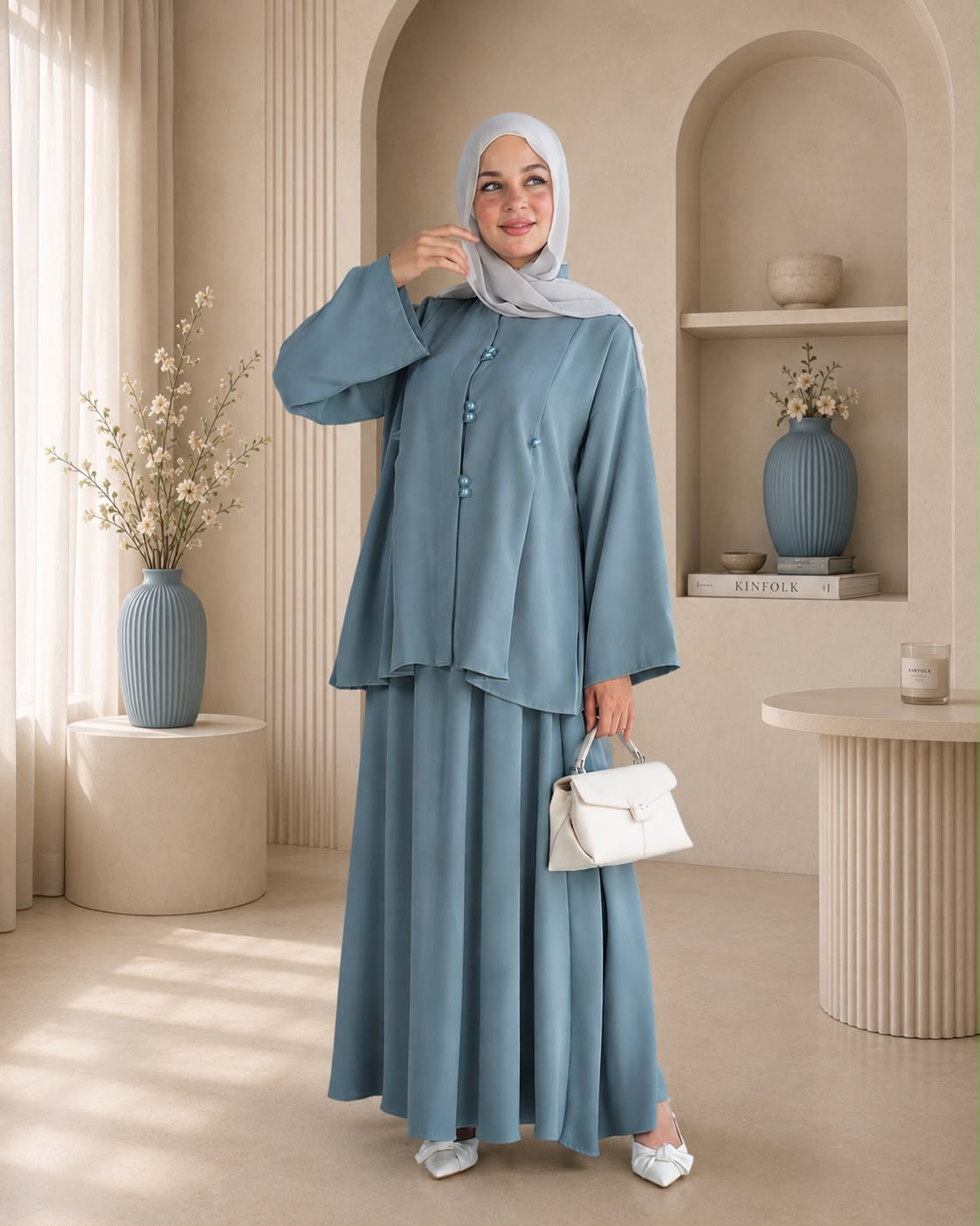 طقم تنورة بأزرار أنيقة