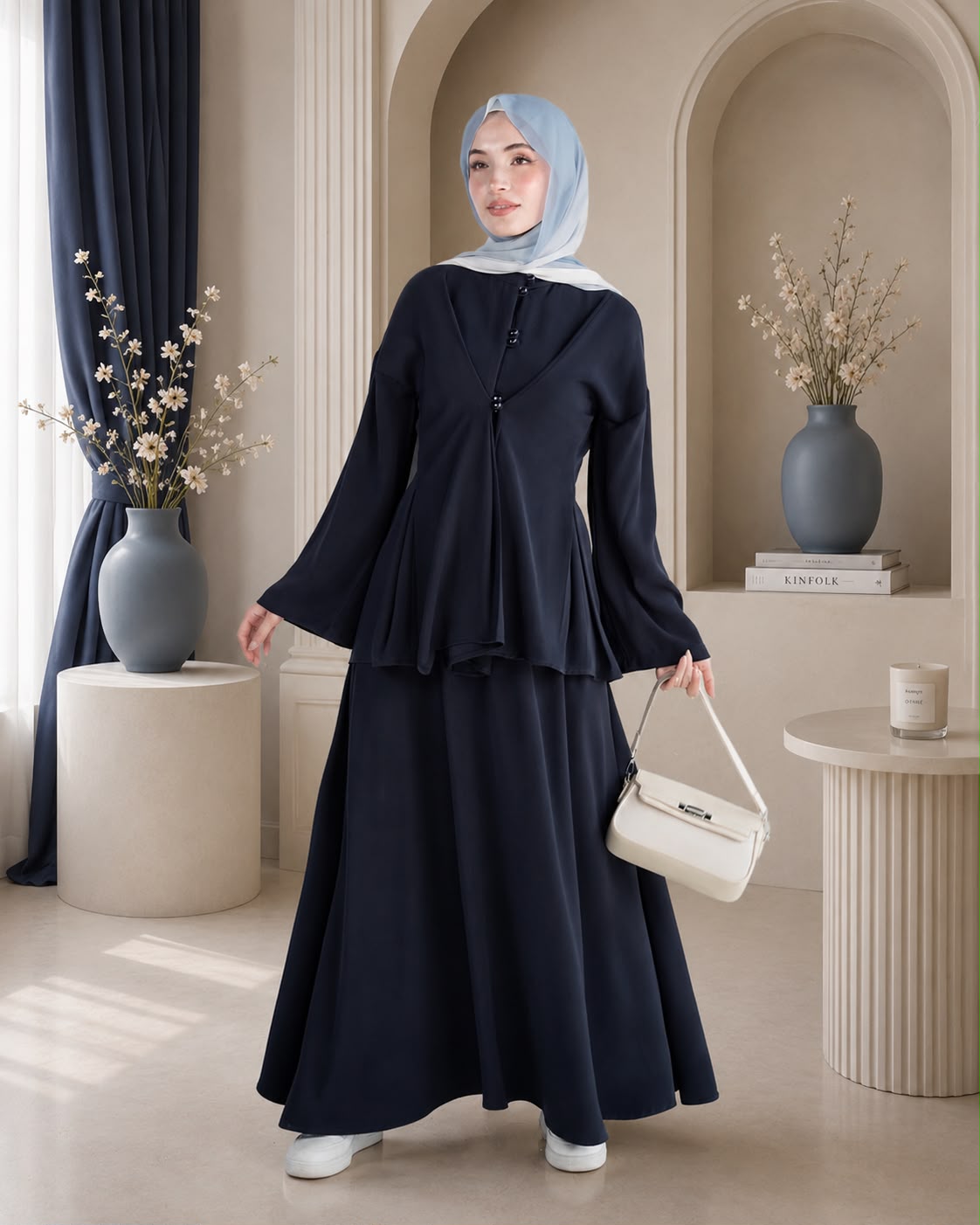 طقم تنورة بأزرار أنيقة