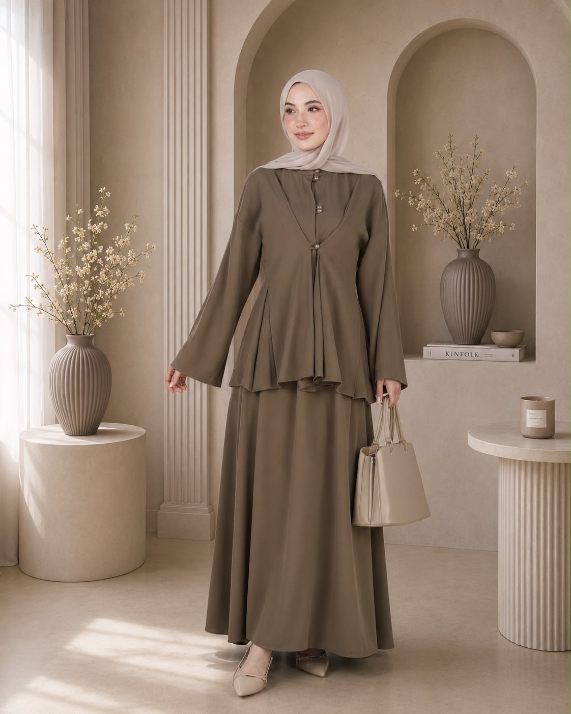 طقم تنورة بأزرار أنيقة